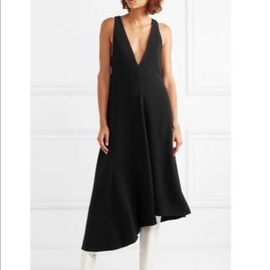 Tibi Asymmetrical Black Low V Neck / Low Back Midi Dress: Size 6